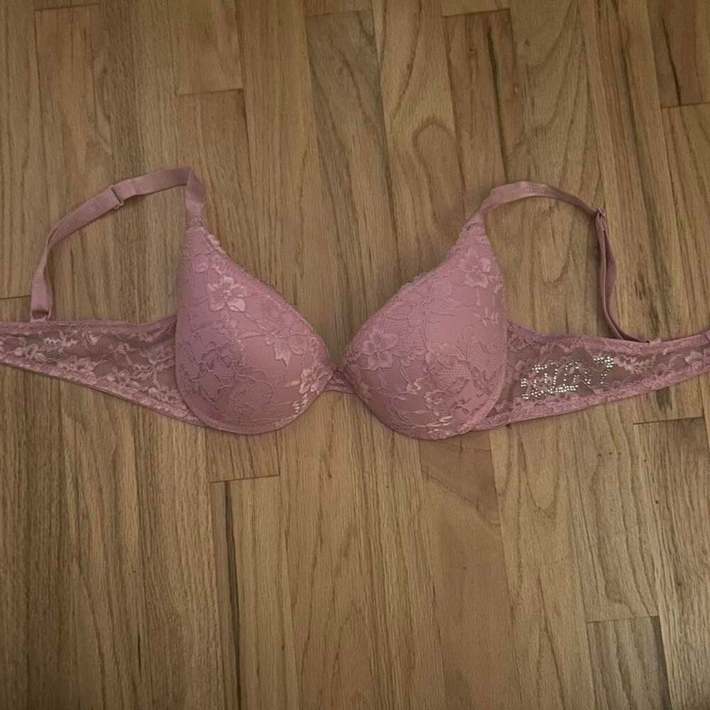 Juicy Couture Rhinestone Logo Pink Lace Push Up Bra